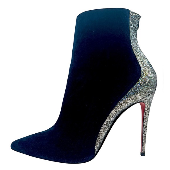 CHRISTIAN LOUBOUTIN Delicotte 100 Ankle Boots Navy Suede/Silver 38.5EU 8.5US - Picture 1 of 14